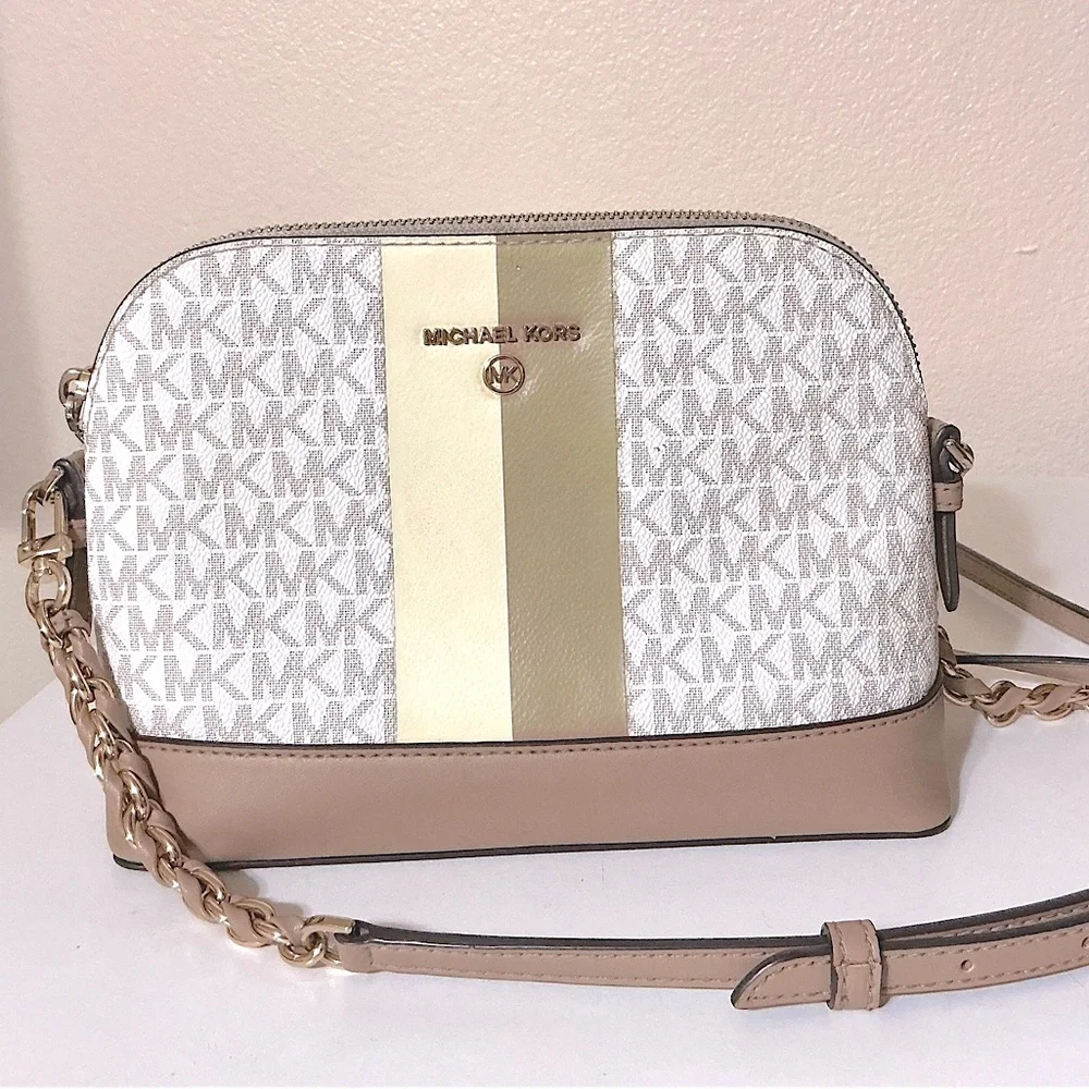 MICHAEL KORS Logo Stripe Dome Crossbody Bag Buttermilk Multi